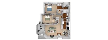 Mountain Shadows Apartments - B1 (Bahia) - 2 Bedroom and 2 bath - 3D floor plan