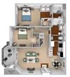 Mountain Shadows Apartments - B1 (Bahia) - 2 Bedroom and 2 bath - 3D floor plan
