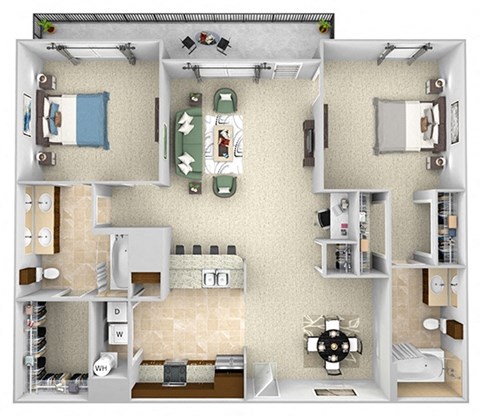 Monterra Las Colinas - B1 - 2 bedroom - 2 bath - 3D