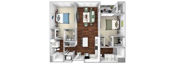 B1 - 2 Bed - 2 Bath - The Airdrie at Paoli Station - 3D Floor Plan