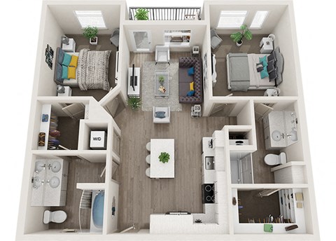 Element 25 apartments B1 2-bedroom 3D floor plan