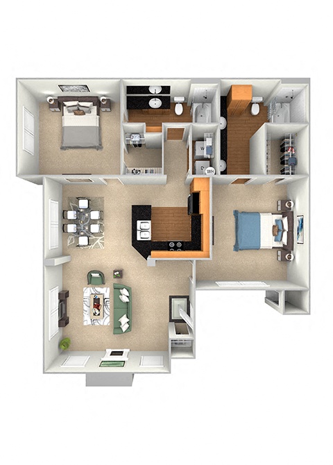 The Retreat at Cinco Ranch - B2 - 2 bed 2 bath - 3D