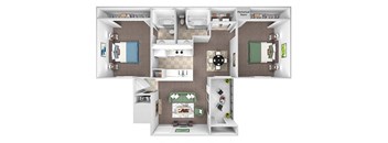 East Chase - B2 floor plan - 2 bed 2 bath - 3D