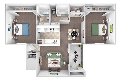 East Chase - B2 floor plan - 2 bed 2 bath - 3D