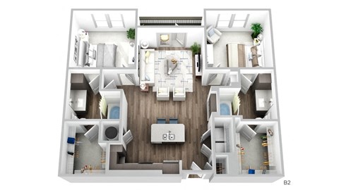 Juncture B2 floor plan 2 beds 2 baths 3D