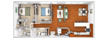 Harbor Hill Apartments - B2 - 2 bed 2 bath - 3D