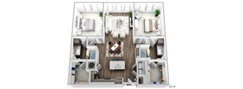 Juncture B2-B floor plan 2 beds 2 baths 3D