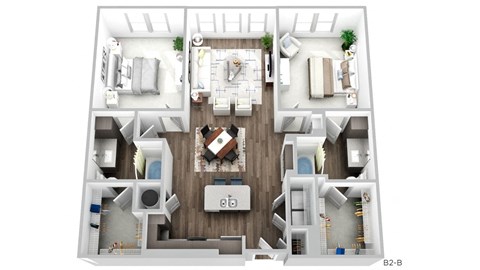 Juncture B2-B floor plan 2 beds 2 baths 3D