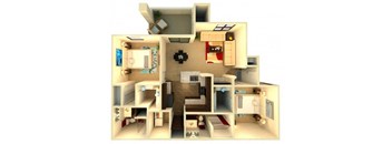 Almeria at Ocotillo B2 floor plan - 2 bedroom 2 bath - 3D