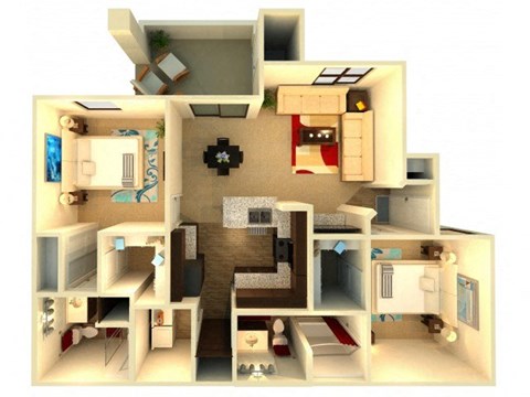 Almeria at Ocotillo B2 floor plan - 2 bedroom 2 bath - 3D