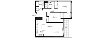 B25 - 2 Bed - 2 Bath - 1144 Sq Ft - 2D - Willow Apartments