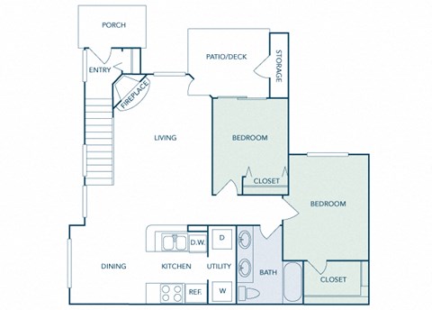 B2 - 2Bed 1Bath - 959 Sq Ft - 2D