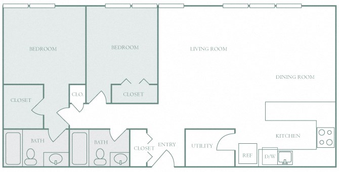Harbor Hill Apartments floor plan B2 - 2 bed 2 bath - 2D Harbor Hill Apartments floor plan B2 - 2 bed 2 bath - 2D