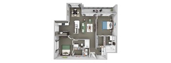 Lodge at Cypresswood - B2 - 2 bedrooms - 2 bath - 3D floor plan
