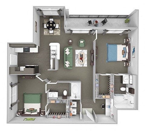 Lodge at Cypresswood - B2 - 2 bedrooms - 2 bath - 3D floor plan