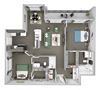 Lodge at Cypresswood - B2 - 2 bedrooms - 2 bath - 3D floor plan Lodge at Cypresswood - B2 - 2 bedrooms - 2 bath - 3D floor plan