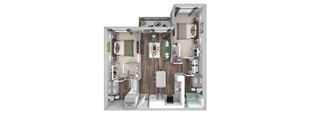 Bonterra Parc - B2 - 2 bedrooms and 2 bath - 3D floor plan