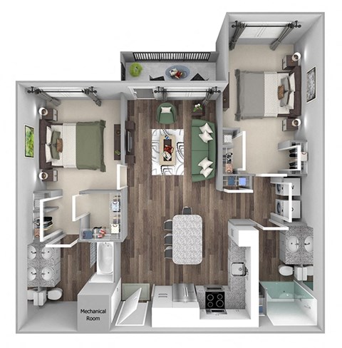 Bonterra Parc - B2 - 2 bedrooms and 2 bath - 3D floor plan