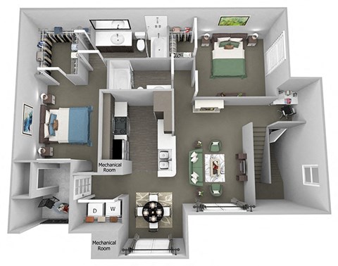 Weston Point - B2 - 2 bed - 2 bath - 3D floor plan