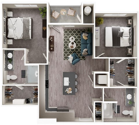 Arazo apartments - B2 - 2 bedroom 2 bath - 3D