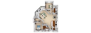 Mountain Shadows Apartments - B2  (Bahama) - 2 Bedroom and 2 bath - 3D floor plan