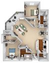 Mountain Shadows Apartments - B2 (Bahama) - 2 Bedroom and 2 bath - 3D floor plan
