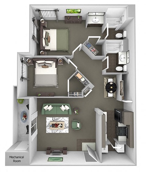 Antelope Ridge - B2 Impala with Garage - 2 bed 2 bath - 3D Floor Plan