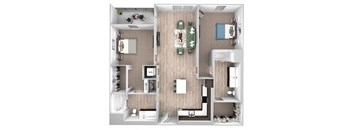 La Via - B02 - 2 bedroom - 2 bath - 3D floor plan