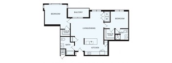 Lansdale Station Apartments B2 floor plan - 2 bed 2 bath
