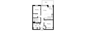 B2 - 2 Bed - 2 Bath - 927 Sq Ft - 2D - Willow Apartments