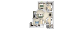 Lantern Woods - B3 - The Charleston - 2 bedroom - 2 bath - 3D floor plan