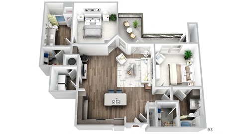 Juncture B3 floor plan 2 beds 2 baths 3D