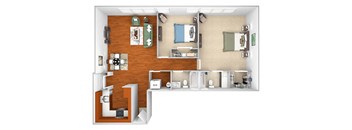 Harbor Hill Apartments - B3 - 2 bed 2 bath - 3D