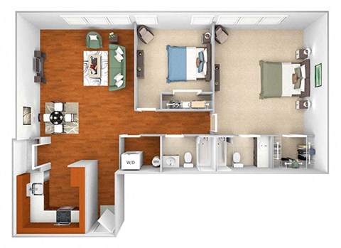 Harbor Hill Apartments - B3 - 2 bed 2 bath - 3D