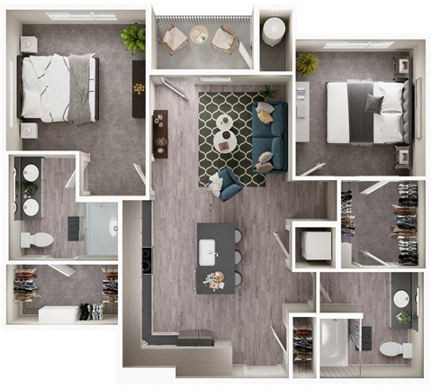 Arazo apartments - B3 - 2 bedroom 2 bath - 3D