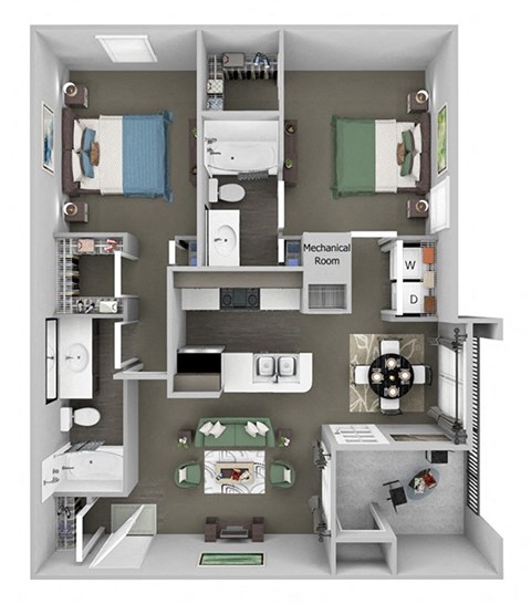 Weston Point - B3 - 2 bed - 2 bath - 3D floor plan