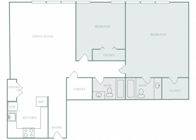 Harbor Hill Apartments floor plan B3 - 2 bed 2 bath - 2D Harbor Hill Apartments floor plan B3 - 2 bed 2 bath - 2D