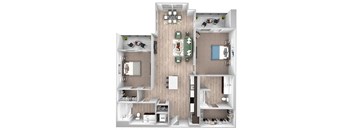 La Via - B03 - 2 bedroom - 2 bath - 3D floor plan