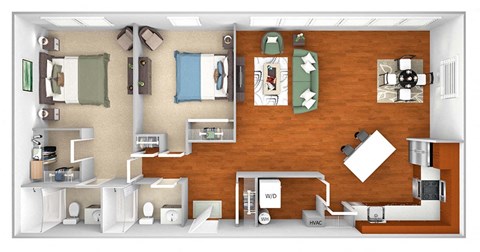 Harbor Hill Apartments - B4 - 2 bed 2 bath - 3D