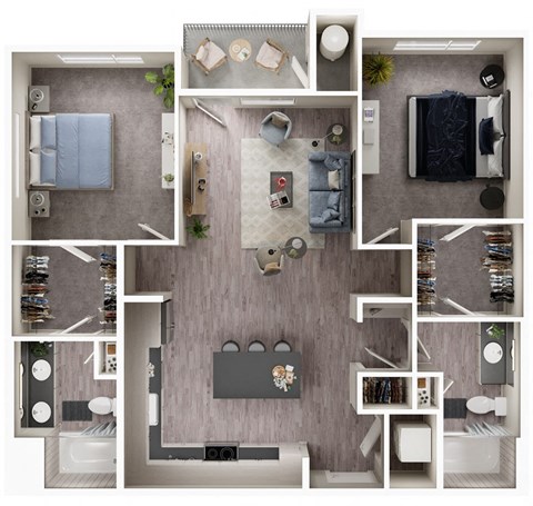 Arazo apartments - B4 - 2 bedroom 2 bath - 3D