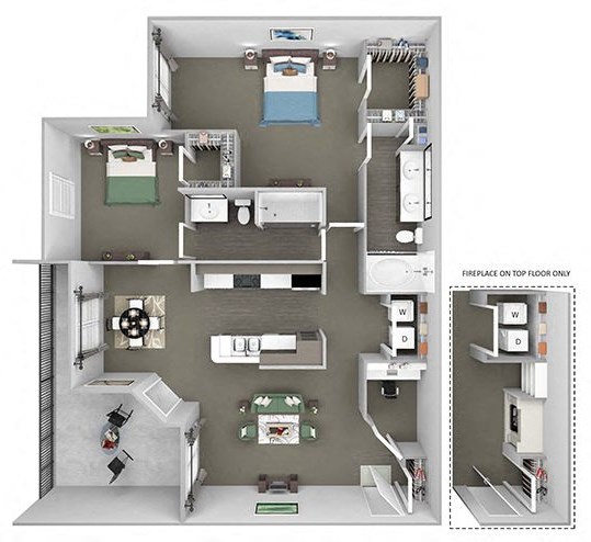 Lodge at Cypresswood - B4 - 2 bedroom - 2 bath - 3D floor plan Lodge at Cypresswood - B4 - 2 bedroom - 2 bath - 3D floor plan