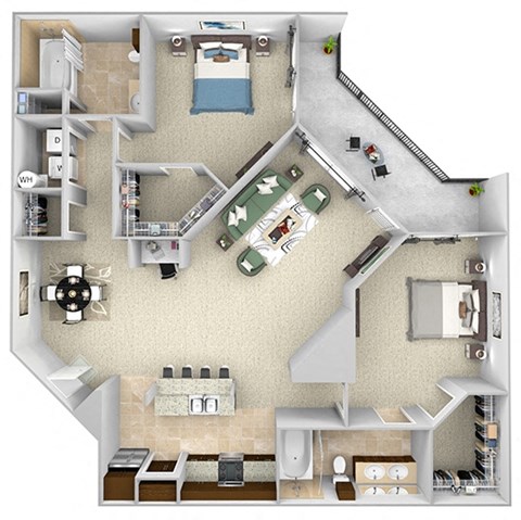 Monterra Las Colinas - B4 - 2 bedroom - 2 bath - 3D