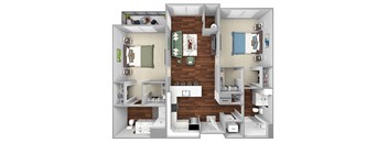 B4 - 2 Bed - 2 Bath - The Airdrie at Paoli Station - 3D Floor Plan