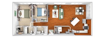 Harbor Hill Apartments - B5 - 2 bed 2 bath - 3D