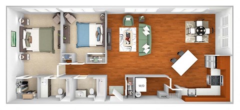 Harbor Hill Apartments - B5 - 2 bed 2 bath - 3D