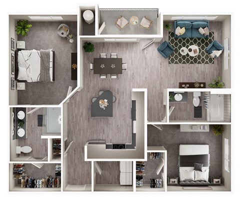 Arazo apartments - B5 - 2 bedroom 2 bath - 3D