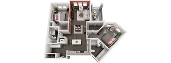 Rise at 2534 - B5 - 2 bedroom 2 bath - 3D