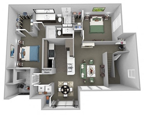 Weston Point - B5 - 2 bed - 2 bath - 3D floor plan