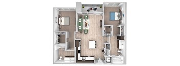 La Via - B05 - 2 bedroom 2 bath - 3D floor plan
