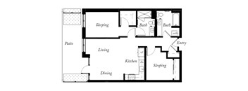 B5 - 2 Bed - 2 Bath - 947 Sq Ft - 2D - Willow Apartments